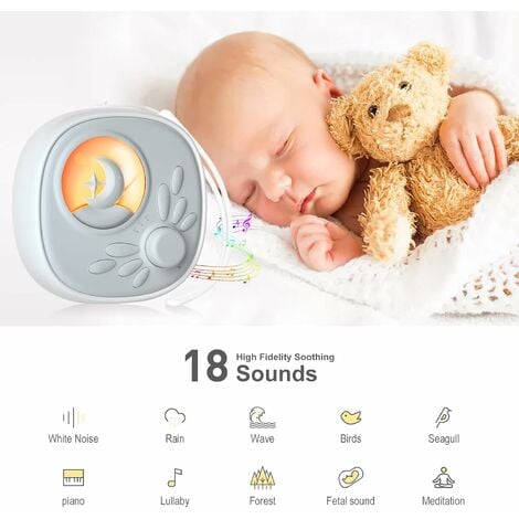 Machine à bruit blanc, pour bébés, enfants et adultes, machine à bruit  portable, veilleuse, machine à bruit avec 18 sons apaisants, rechargeable,  détecteur de pleurs, minuterie, idéal pour les voyages