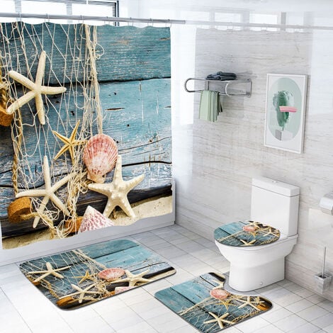 4 pièces/ensemble décor de salle de bain tissu imperméable Polyester rideau  de bain rideaux de