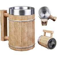 Moanyt Tasse à bière en bois en forme de seau en acier inoxydable avec poignée imitation tonneau pour bar, restaurant, décoration d'intérieur (500 ml Moanyt Tasse à bière en bois en forme de seau en acier inoxydable avec poignée imitation tonneau pour bar, restaurant, décoration d'intérieur (500 ml
