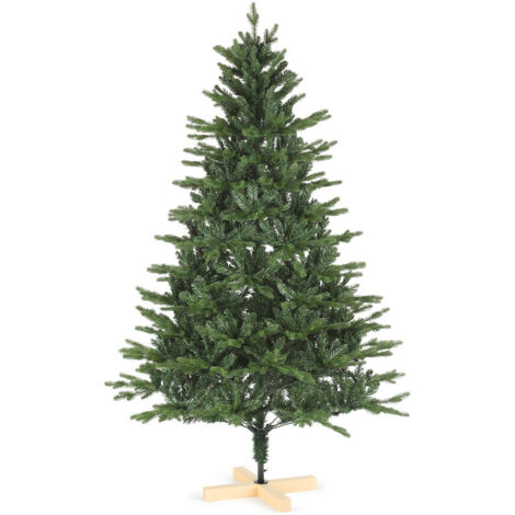 Künstlicher Weihnachtsbaum mit Holzständer, dichter Tannenzweigoptik, Langlebige PVC/PE-Nadeln, Naturgetreues Design-180 cm
