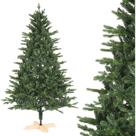 Künstlicher Weihnachtsbaum mit Holzständer, dichter Tannenzweigoptik, Langlebige PVC/PE-Nadeln, Naturgetreues Design-150 cm