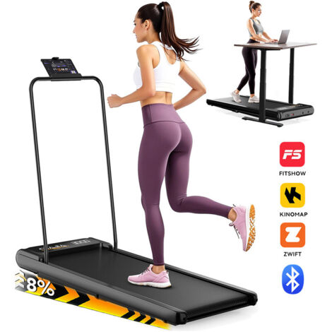 Laufband mit Handlauf für Zuhause, Faltbar Walking Pad 2–8 km/h mit 4-Fach Neigungsverstellung,mit LED-Display, Bluetooth-App-Steuerung & Fernbedienung, Platzsparend Verstaubar