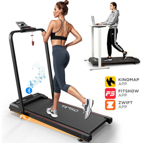 Laufband für Zuhause mit bis zu 6 % Steigung & Armlehne, Klappbares 3-in-1 Walking/Jogging Pad 1–12 km/h, 2,5-PS Motor, LCD-Display, Fernbedienung, Bluetooth & App-Funktion, 120-kg Tragkraft, Mit Werk