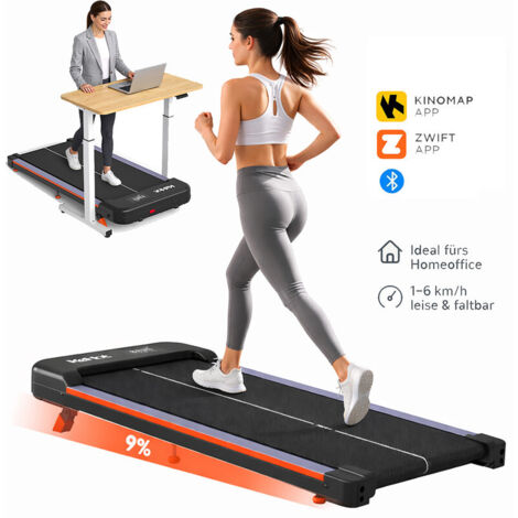 Walking Pad mit 9% Steigung – Flaches Laufband für Zuhause & Büro, 1–6 km/h, Leiser Motor, Bluetooth-App, 38×94 cm Lauffläche, LED-Display & Dämpfung, Ideal fürs Gehen unter dem Schreibtisch