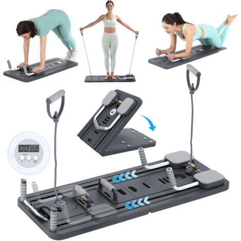 Multifunktionales Pilates-Board Set mit LED-Zähler, Liegestützgriffen, Handyhalterung, Ellenbogenstützen, Sportgriffen und Widerstandsband, Faltbar, Inklusive Yogaboard – Kompaktes Training für Zuhaus (1/5)