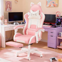 Gaming Stuhl Bürostuhl Ergonomisch mit Kopfstütze und Katzenohren