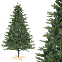 Künstlicher Weihnachtsbaum mit Holzständer, dichter Tannenzweigoptik, Langlebige PVC/PE-Nadeln, Naturgetreues Design-150 cm