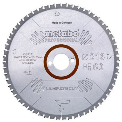 Metabo LAMINATE CUT PROFESSIONAL 628442000 Lama circolare 216 x 30 x 1.8 mm Numero di denti: 60 1 pz.