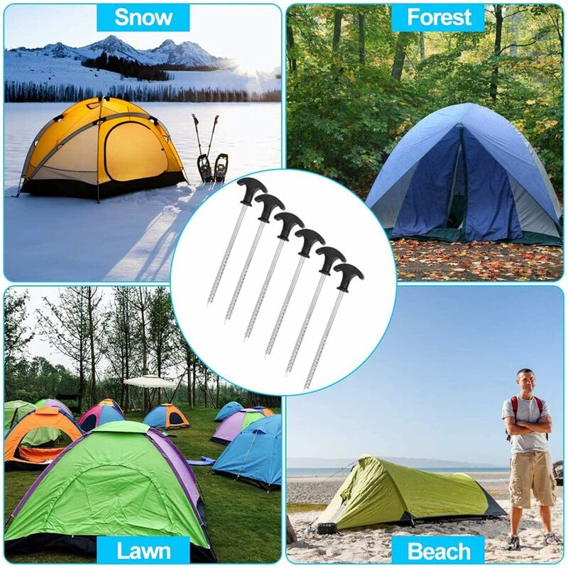 8 Pieces Heavy Duty Tent Pegs, 20cm High Strength Wrought Iron Camping Tent  Stakes With Hook And Hole For Outdoor Travel Hiking Gardening Large Rocky