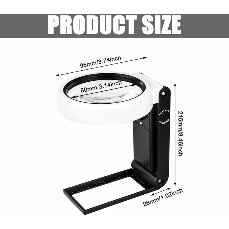 Magnifying Glass With Light And Stand,Diameter 80mm 25X 6X Handheld  Standing LED Illuminated Magnifier, Lighted Magnifying Glass Hands Free For  Readin