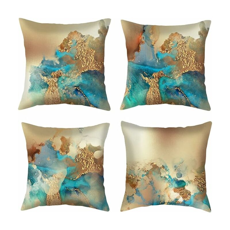 18x18" Cushion COVER Teal Blue Gold Double Sided Decorative Throw Pillow  Case