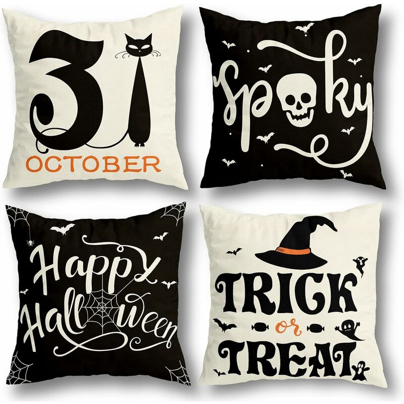 Halloween Gothic Skull Linen Blend Pattern Throw Pillow Cover
