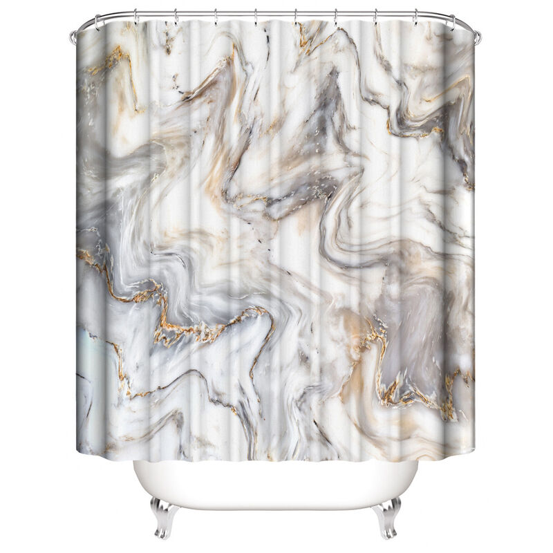 Black and Gold Marble Shower Curtain, Abstract Granite Marble Fabric Shower  Curtain, Modern Luxury Art Waterproof Shower Curtain Set for Men and