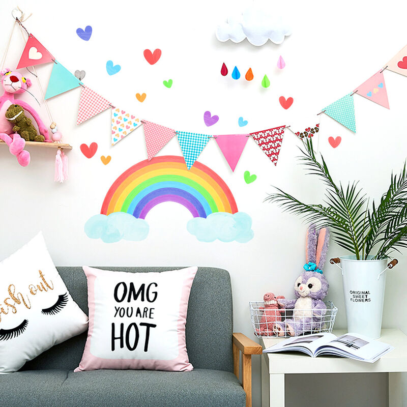 Yeaqee Rainbow Wall Decals Removable Star Butterfly Heart Wall Sticker  Watercolor Star Rainbow Wall Sticker Vinyl Girls Room Decorations for  Nursery Baby Kids Girl Teen Bedroom 