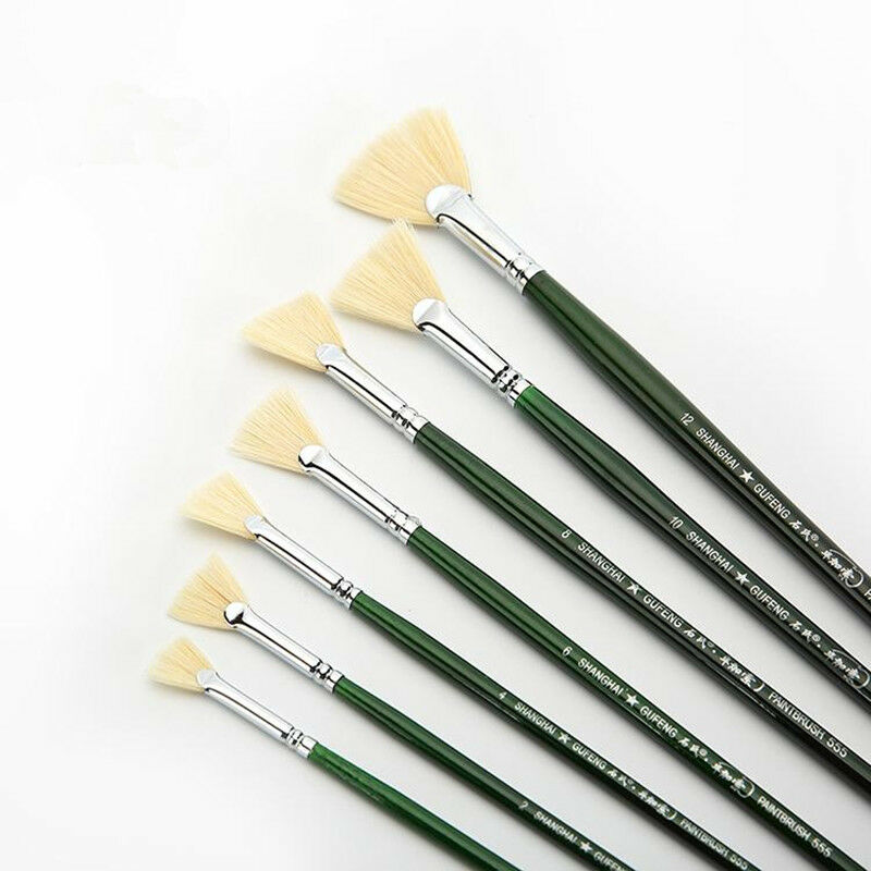 Fan Brush for Painting Hog Bristle Hair 3pcs Artist Soft Anti-Shedding  Paint Brushes for Acrylic Watercolor Oil Painting