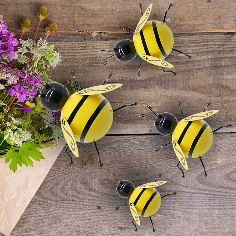 Metal Bee Decor Bumble Bee Garden Accents 3d Honey Bee Wall Ornament Lawn  Yard Fence Funny Cute Bee Figurines - Set Of 4 Free Shipping