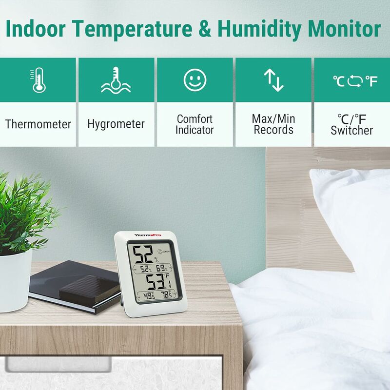 Digital Hygrometer Indoor Thermometer Humidity Gauge with Touchscreen  Humidity Monitor Indicator Room Thermometer with Temperature Humidity Gauge  for