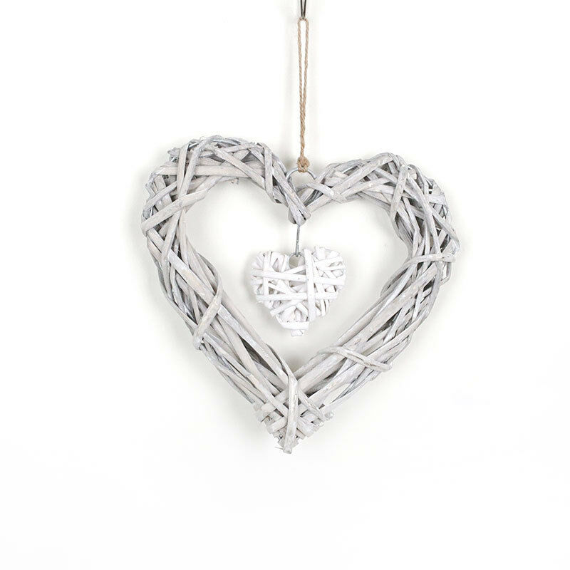 Heart-shaped Crafts Hanging Gray White Artificial Wreaths DIY Heart Wicker  for Wedding Birthday Party Wall Hanging Decoration