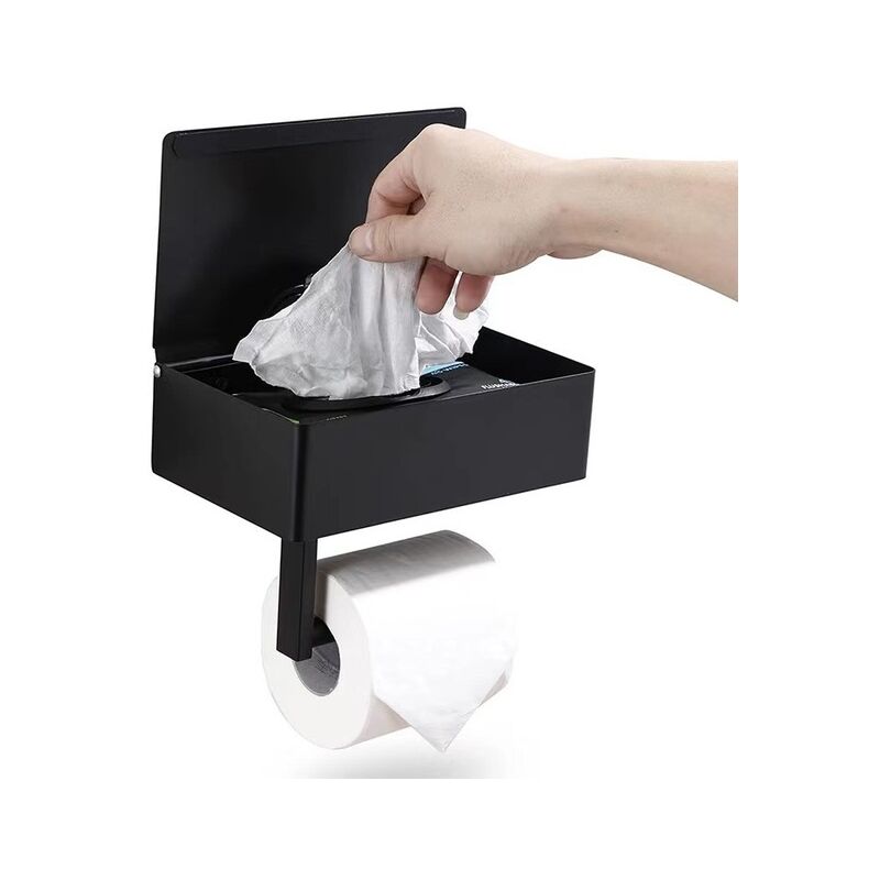 1pc Black Free Standing Toilet Paper Holder With Tray, Floor Standing  Tissue Roll Stand With Storage Shelf For Bathroom