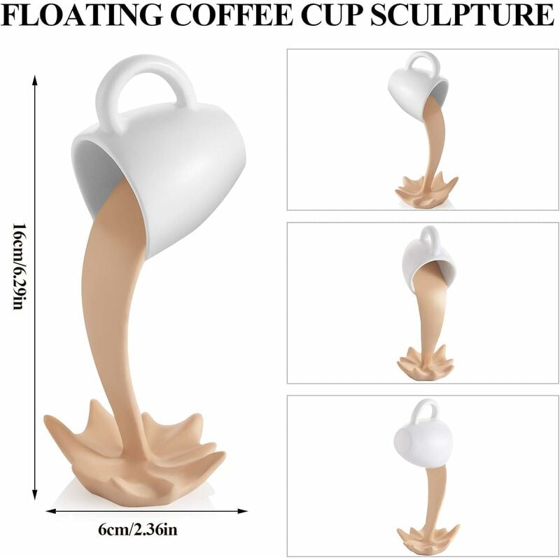 1pc Brown Floating Coffee Cup Bar Accessory Novelty Pouring Splashing  Sculpture Art Decor For Home And Kitchen, Coffee Lover Gift