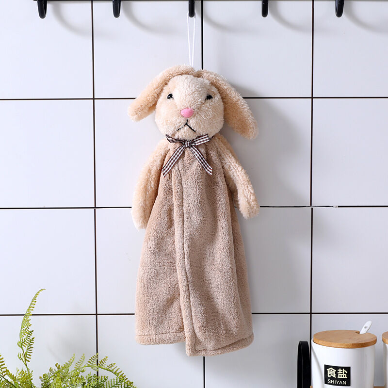 Baby Hand Towel Cartoon Animal Rabbit Plush Kitchen Soft Hanging Bath Wipe Towel  Kitchen Cloth Cotton