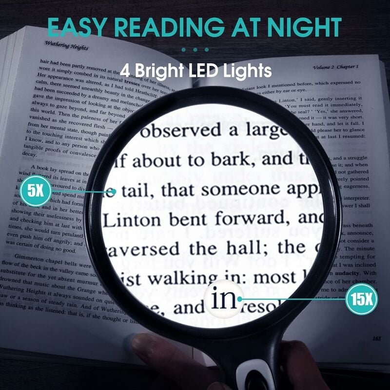 4X Large Magnifying Glass with 16 Anti-Glare & Fully Dimmable LEDs-3 Lighting Modes-The Best Eye Caring Magnifier for Reading Small Fonts, Low Vision