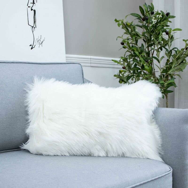 Fur Lumbar Pillow Cover Small Decorative Throw Pillows Plush Deluxe  Rectangular Pillow Coversfor Bed, Set of 2
