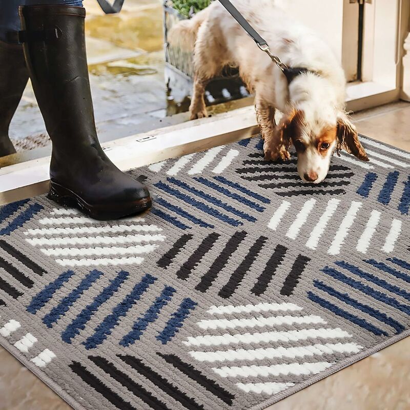 1/2 PCS Door Mat Outside Inside with Non-Slip TPR Rubber Backing, 17 X 30  Doormat for Entrance Way Outdoors Indoor, Striped Entryway Rug, Floor Mat  for Home, Low Profile, Super Absorbent, Machine