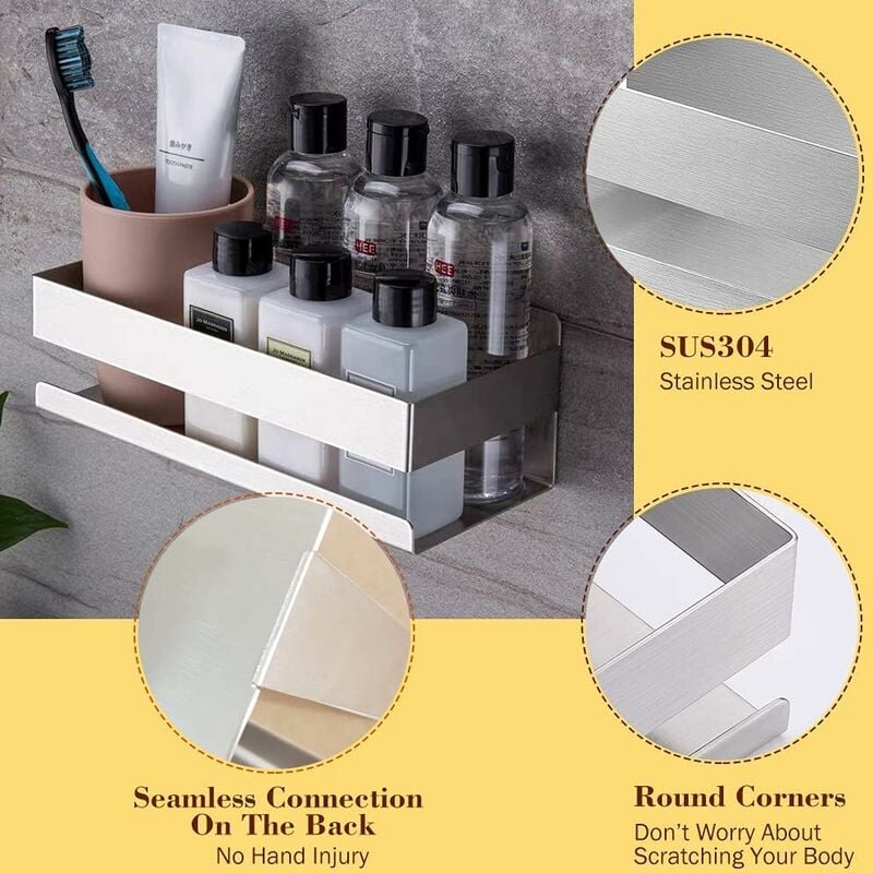 2pcs Adhesive Shower Caddy Shower Organizer Shelf, No Drilling Stainless  Steel Bathroom Storage Rack For Inside, Shower Shampoo Conditioner Holder,  Sh