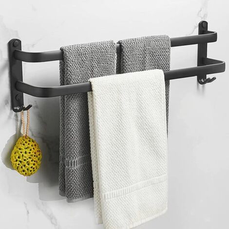 Wall-Mounted Bathroom Towel Rack, Matte Black Self-adhesive Towel Rack ...