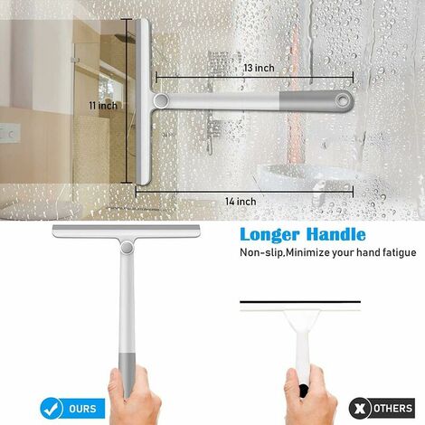 Shower Squeegee for Glass Shower Doors 11-Inch Bathroom Squeegee Shower Cleaner Silicone Rubber Squeegees Wiper with Non-Slip Handle, Self-Adhesive