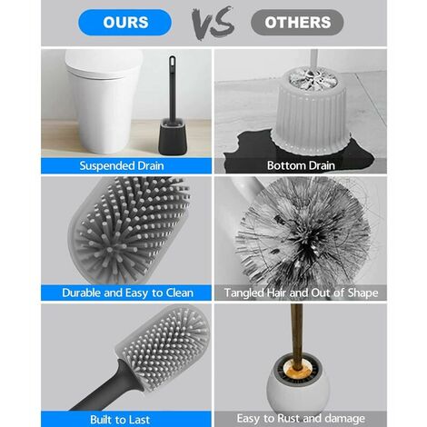 Toilet Brush, Silicone Toilet Brush Set with Wall Mount and Floor Stand,  Double Sided Cleaning Brush