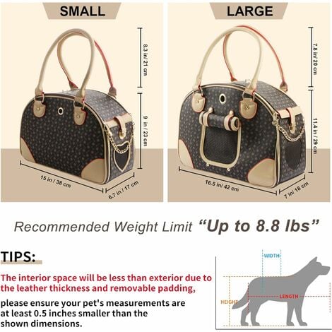 Fashion PU Leather Dog Cat Purse Tote Bag Pet Tote Bag Brown Size L