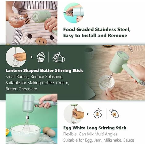 1 Green Stand Cordless Multi-Speed Handheld Electric Mixer, Comfort Grip  Mixer, USB Charging, With Egg And Cream Sticks