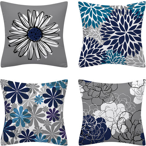 Set of 4 Blue Square Throw Pillow Covers Modern Decorative Pillows