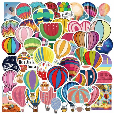 50 Pieces Hot Air Balloon Stickers Fashion Aesthetic Rainbow Hot Air Balloon Waterproof Decorative Decals for Children Teenagers Adults Laptop