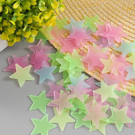 AM AMAONM 100 Pcs Colorful Glow in The Dark Luminous Stars Fluorescent  Noctilucent Plastic Wall Stickers Murals Decals for Home Art Decor Ceiling  Wall