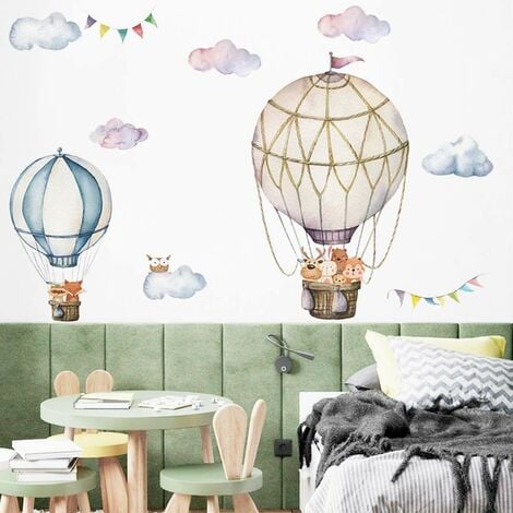 Hot Air Balloon Wall Stickers, Peel and Stick Removable Cloud Animal  Balloons Wall Decals Home Decor