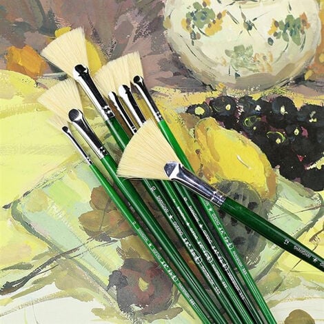 Artist Fan Paint Brushes Set,9 Pcs Professional Soft Anti-Shedding Fan  Brush for Acrylic Oil Watercolor Gouache Painting Kits with Long Handle  Nylon