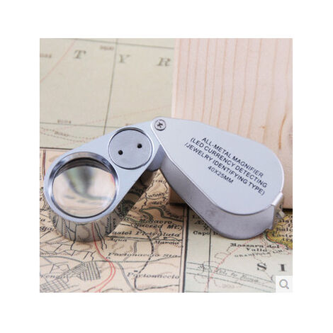 40X Metal Illuminated Jewelry Loop- Magnifier Pocket Folding Magnifying  Glass Jewelers Eye Loupe for w/ LED