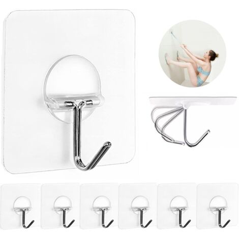 Adhesive Hooks for Hanging Heavy Duty Wall Hooks 22 lbs Self Adhesive Towel Hook Waterproof Transparent S Hooks for Keys Bathroom Shower Outdoor