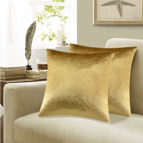 Deconovo Decorative Velvet Throw Pillow Covers for Home Decor Sofa Couch Living Room Bedroom 18x18 in, Square Soft Cushion Cases, Set of 2, Khaki