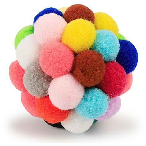 Colorful Cat Pom Pom Balls Toy Bell Interactive Cat Kitten Toys Indoor Play  Toy