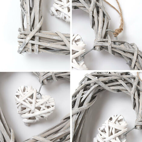 Heart-shaped Crafts Hanging Gray White Artificial Wreaths DIY Heart Wicker  for Wedding Birthday Party Wall Hanging Decoration