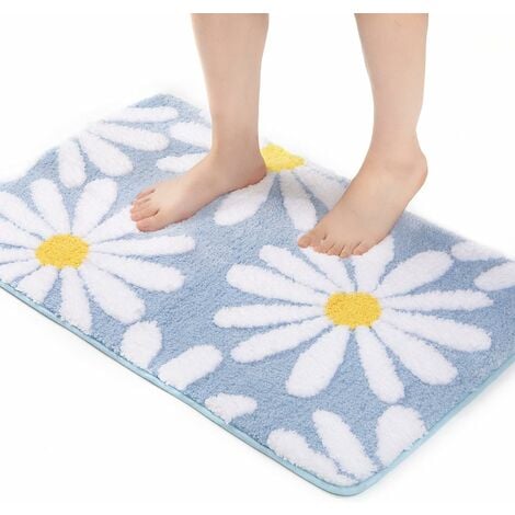 Daisy Bathroom Rug Mat White Flower Bath Rug Bath Mat Non Slip Mat Blue  40x60cm