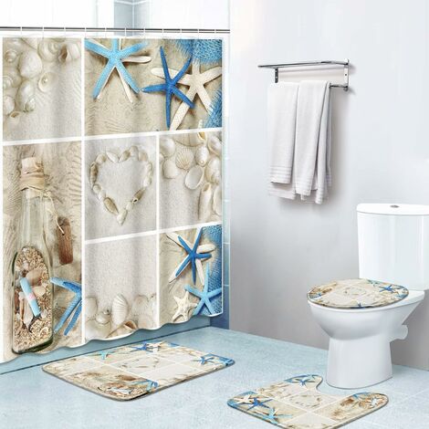 Durable Ocean Nautical Shower Curtain Set With 12 Hooks