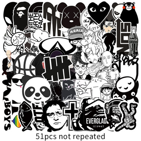 Cute Black and White Stickers for Water Bottles 50 pcs, Vinyl Stickers for  Teens, Girls, Unique Aesthetic Decal Stickers Graffiti, Cool Trendy for