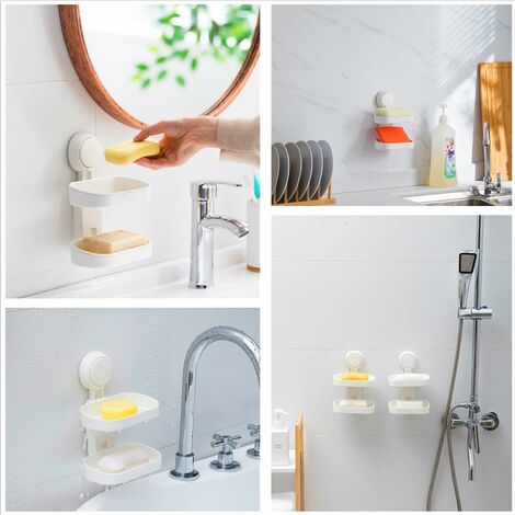 Soap Holder Soap Dish for Shower Suction Cup Wall Mounted NO-Drilling Self  Draining Removable Waterproof Strong Vacuum Suction Bar Soap Sponge Holder  for Shower Bathroom Bathtub Kitchen Sink 