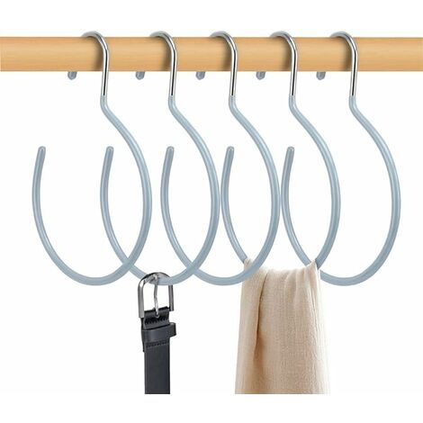 Scarf Ring Belt Holder, 5 Non-Slip Tie Hooks, Wardrobe Accessory Organizer  for Scarf Belts and Jewelry (5 Pcs, Silver)