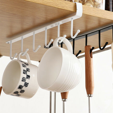 Under Cabinet 2 Pieces Cup Holders, 6 Hooks Cup Holders Drill Free Kitchen  Utensils Storage Rack Hanging Cup Hook Rack For Bar Kitchen Organization